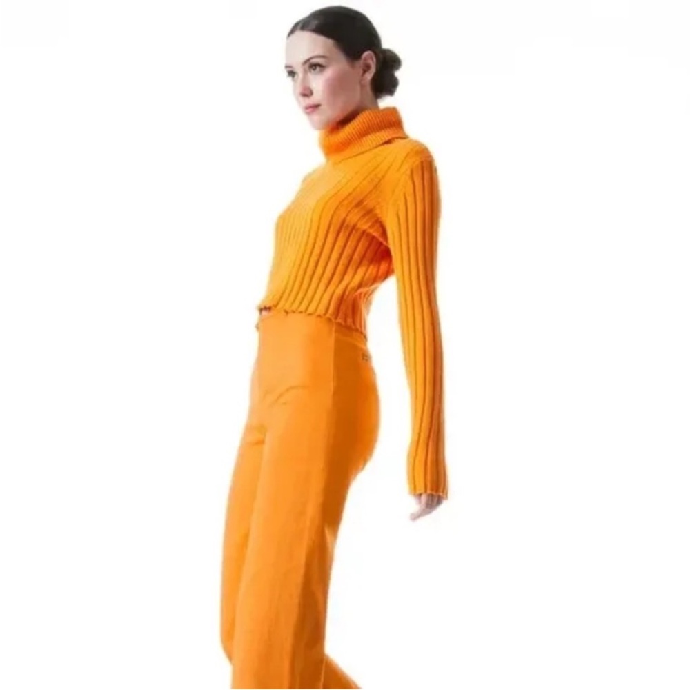 Alice + Olivia Norma Ribbed Cropped Turtleneck In Orange Women's Size XS